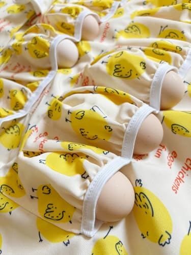 Full Egg Apron for Adult, 12 Deep Egg Pockets with Elastic Closure | Long Wasit Ties, 2 Chest & 3 Bottom Extra Tool Pockets, Adjustable Strap, Yellow Chick Printed, Egg Collect Gather Hold Apron - color: Yellow for Adult