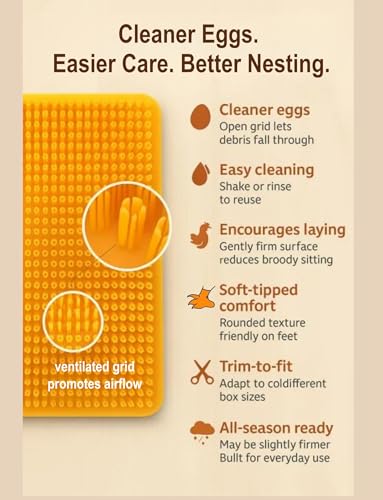 Washable Nesting Pads for Chicken Coop, 4-Pack, 13×11 in Reusable Nest Box Liners, Trim-to-Fit Open-Grid Design for Cleaner Eggs (Yellow) - color: Yellow, size: 6-Pack