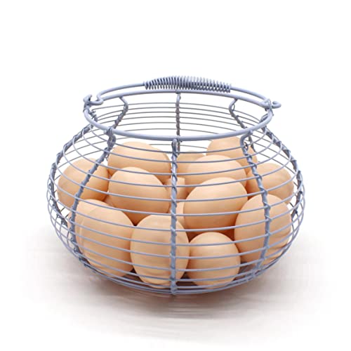 Elegant Wire Egg Basket with swimming Handle Primitives Vintage Gathering Basket. Light Blue (7-3/4"Dia. X 5"H Blue) - size: 7-3/4" Dia. x 5" H - Light Blue