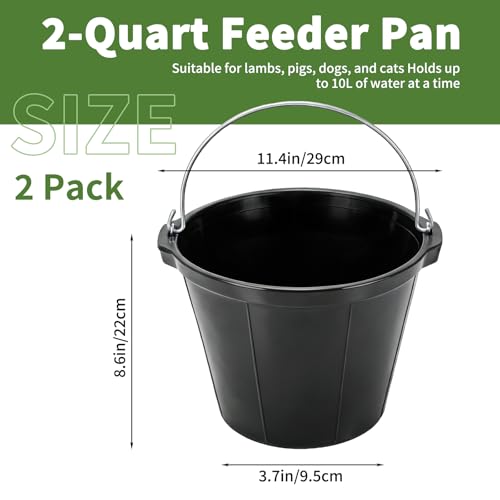2 Pack Rubber Horse Feed Buckets, 10 Qt Water Troughs with Handles | 11.4 x 8.6 in,Horse Water Bucket, Feed or Water Use, Thick Rubber, Carry Handles, Stackable Design, For Horses & Goats
