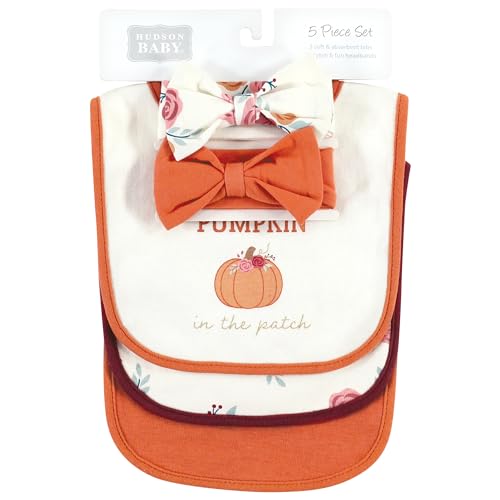 Hudson Baby Unisex Baby Cotton Bib and Headband Set - color: Pink Cutest Pumpkin, size: One Size