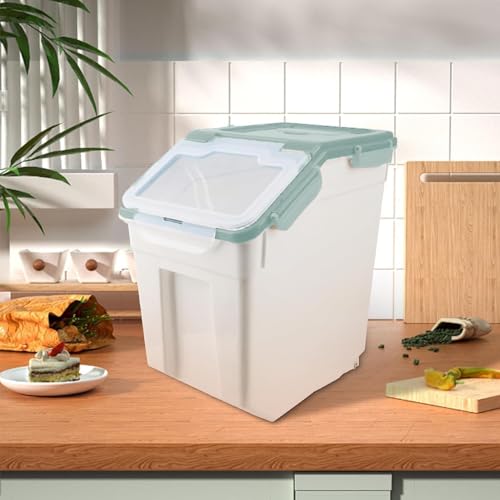 Rice Storage Container 2 Pack 50 lb Flour Storage Container with Wheels, BPA Free Food Storage Container with Measuring Cup Dog Cat Food Bin Set for Dry Food Sugar, Cereal-Green - color: Green/50lbs,2counts