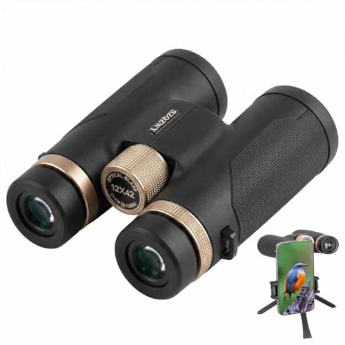 12x42 HD Binoculars for Adults High Powered with Phone Adapter and Tripod, Super Bright Binoculars for Bird Watching Hunting，Hiking，Safari，Travel，Sports，Concert.Black
