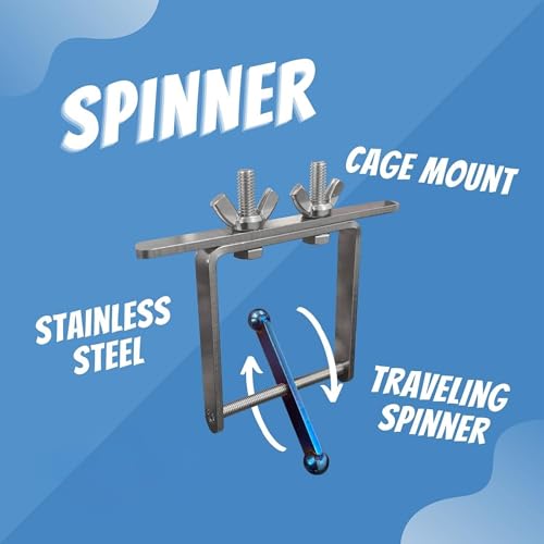 Bird Toys for Large Birds (Blue Spinner) Stainless Steel Bird Toy with Traveling Spinner | Macaw Toys | Durable Puzzle Enrichment Toy for Medium to Large Birds Cockatoos Parrot | Bird Cage Accessories - color: Spinner - Blue Flamed