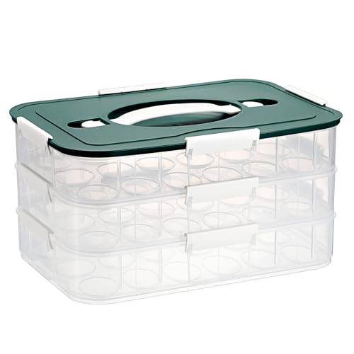 BTSKY Deviled Egg Platter with Lid, 3-Layer 54 Slots Deviled Eggs Carrier, Clear Portable Egg Holder for Fridge Reusable Deviled Eggs Tray Carton Box for Easter and Party Favor (3-Layer, Green) - color: Green, size: 3 Layer-Hold 54 Eggs