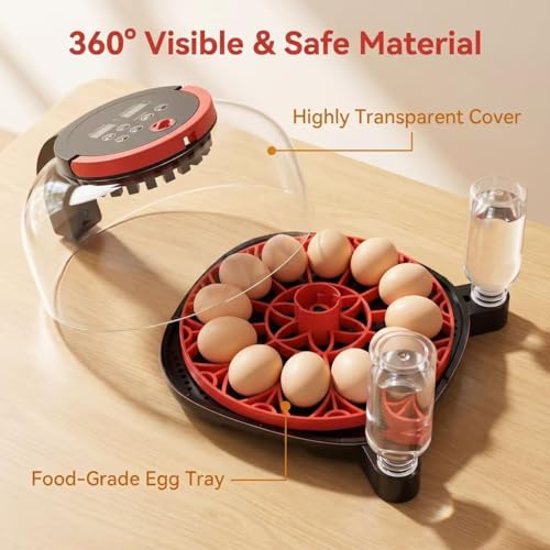 Incubators for Hatching Eggs with 1080P HD Night Vision Camera - Automatic Egg Turning & Humidity Control, 360° Visibility Incubators for Hatching Eggs, Compatible with Chicken, Duck, Quail, Pigeon.