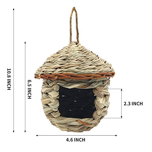 3 Pack Hummingbird House, Hand Woven Bird Nest for Outdoors Hanging | Humming Birdhouse, Small Grass Bird Houses for Outside, Natural Fiber Bird Hut Roosting Pocket for Finch Canary Chickadee
