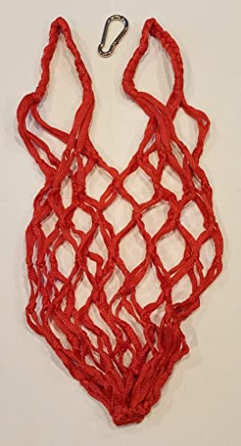 RED Chicken Coop Flock Block Bird Seed Hanging Bag Veggie Treat Holder - Poultry Feeder Toy Accessories Cabbage Bowl Sack - Holds 25 lb Pound Bird Seed Blocks, Poultry Run Wildlife Feeder