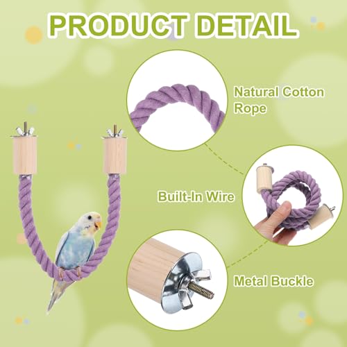 Bird Rope Perch Swing, Stand Rope Perch Standing Pole Accessory Climbing Swing Paw Grinding 22 Inch, (Purple) Intended for Parrot/Parakeet/Budgies/Cockatiels/Lovebirds - color: Purple, size: 22 Inch