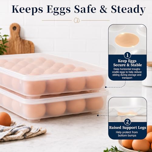 Deviled Egg Containers with Lid, Set of 2 Plastic Egg Holder for Refrigerator Holds 48 Eggs, Clear Stackable Deviled Egg Carrier Tray with Portable Insulated Bag for Party, Picnic, Fridge Storage - color: White, size: 48 Eggs