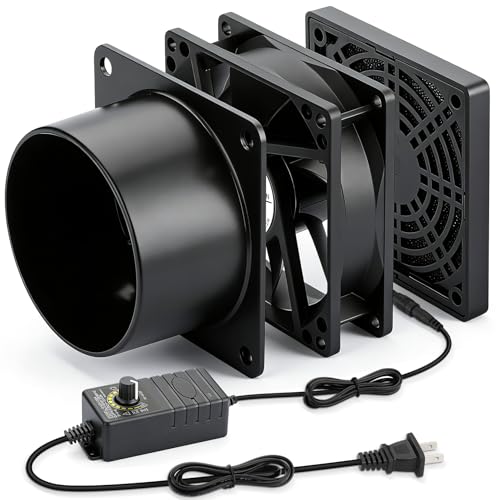 80mm Small 4 Inch Exhaust Fan with Duct, 12v Fan with Speed Control | DC Brushless Fan, Dual Ball Bearing, Small Fume Extractor, Axial Fan for Soldering 3D Printer Enclosure DIY Vent Paint Booth - size: 80mmx25mm 1 duct