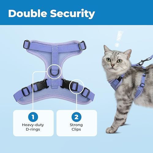 Voyager Escape-Proof Step-in Lock Cat Harness & 5ft Neoprene-Handle Leash Set All-Weather Mesh with Reflective Stitching for Small to Large Cats by Best Pet Supplies, Lavender (327), S - color: Lavender (327), size: S (Chest: 15 - 18")