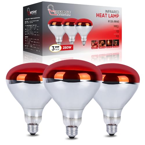 3 Pack 250W Heat Lamp Bulbs for Chicks, R40 Brooder Heat Lamp for Chickens, Infrared Reflector Heat Bulbs for Brooder Heater, Incandescent Heating Bulb for Pet, Bathroom, Food