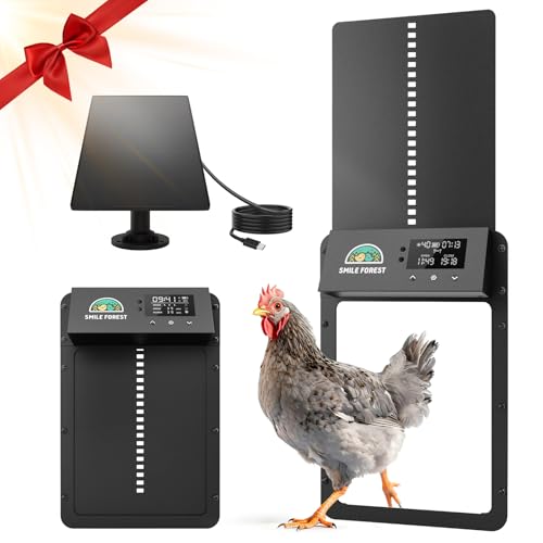 Automatic Chicken Coop Door Solar Powered, USB-C Charging Automatic Chicken Door with Timer & Light Sensor, Aluminum Alloy Chicken Door & 4 Modes