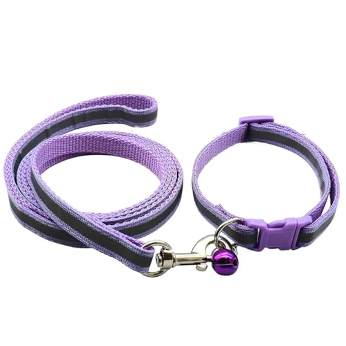 XXS Dog Collar with Leash Set, Puppy Collars with Bell Basic Nylon Reflective Cat Collars for XXS Xs Small Pet Animal Litter Tiny Kitten Girls,Purple - color: Purple