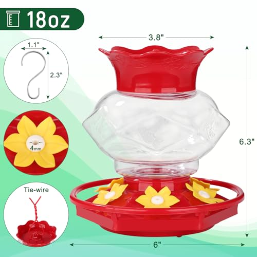 Hummingbird Feeders for Outdoors Hanging Ant and Bee Proof, 18OZ Diamond Humming Bird Feeders for Outside Circular Perch with Leak Proof & 6 Feeding Ports, Gifts for Women,2 Pack Plastic - color: Clear-2PC