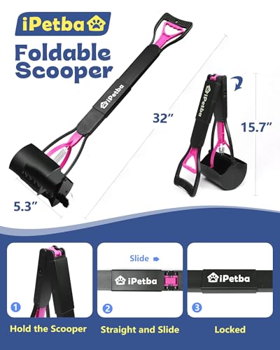 32" Long Handle Dog Pooper Scooper for Yard – No Bending, Clean Pickup on Grass, Gravel & Sand, Easy to Clean & Durable - color: Rose Pink