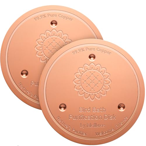 Mellbree 2-Pack Bird Bath Purification Disk, 99.99% Pure Copper Disc Cleaner Safe for Outdoor Bird Bath, Solar Fountains and Concrete Bowls - Bird-Safe Gift for Bird Lovers 0.6mm (Sunflower Pattern) - color: Copper-Sunflower