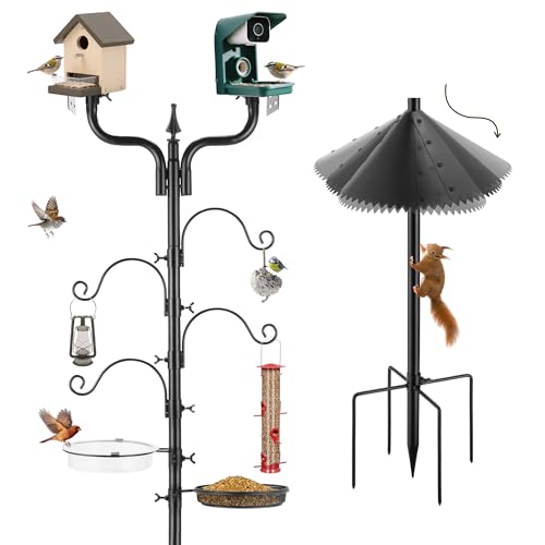 Upgraded Bird House Pole Squirrel Proof,Heavy Duty Bird Feeder Pole with Squirrel Baffle,4 Hooks,Wind-Resistant Water Bowl,Mesh Tray,Y-Shape Platform for Yard Garden Backyard(Not Include Birdhouse) - size: With Baffle