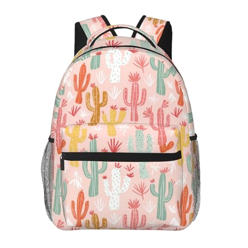 Cute Cactus Backpack for Women Teen Girls School Laptop College Colorful Desert Succulents Backpacks for Gifts Travel Hiking Work Camping, Polyester Lightweight Plant Bookbag Back Pack - color: Cactus67