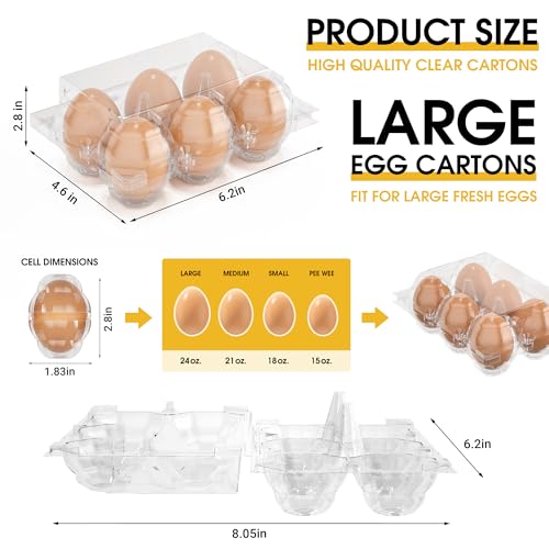 100 Pack Large Egg Cartons Cheap Bulk 6 Count Plastic Egg Containers 2x3 | Large Reusable Bulk Egg Carton Clear Egg Holder for Home Ranch Farm Commercial Market Plastic Egg Contains for Craft Project - size: 100Pack-2x3 Large