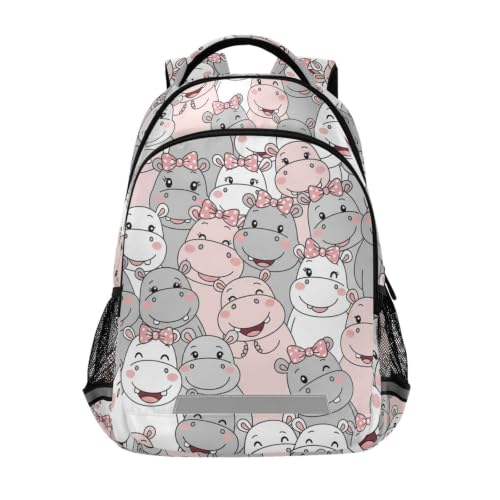 Kids Cartoon Hippo Backpack for Boys Girls School Bags | Elementary Middle, Travel Daypack Lightweight Waterproof with Reflective Strip - color: Cartoon Hippo