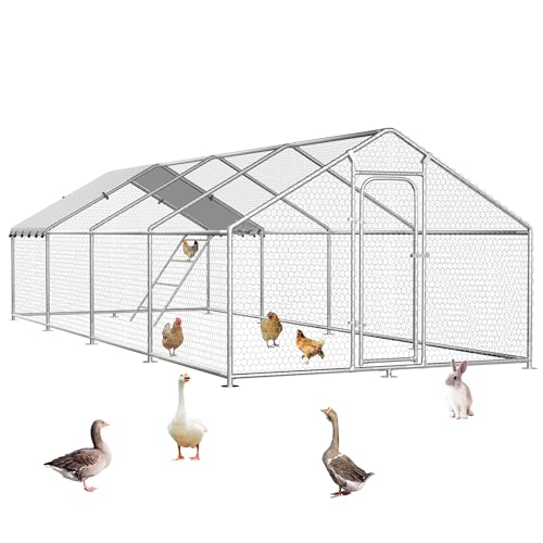 Extra Large Metal Chicken Run, Heavy-Duty Chicken Coop for Yard with Cover | 26.2 x 9.7 x 6.4 FT Outdoor Walk-in Chicken Run Enclosure for 35-40 Chickens, Outside Duck House & Rabbit Cage - size: 315.0"L x 118.0"W x 78.0"H