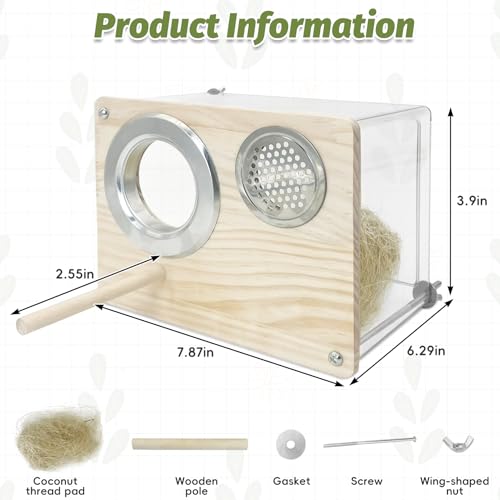PINVNBY Transparent Acrylic Parakeet Nesting Box Budgie Breeding Box Bird Nest for Cage for Bird House with Perch for Parrots, Cockatiels, Lovebirds and Small Birds (L: 8.07 x 6.2 x 3.93 inch) - size: Acrylic,L: 8.07*6.2*3.93 inch