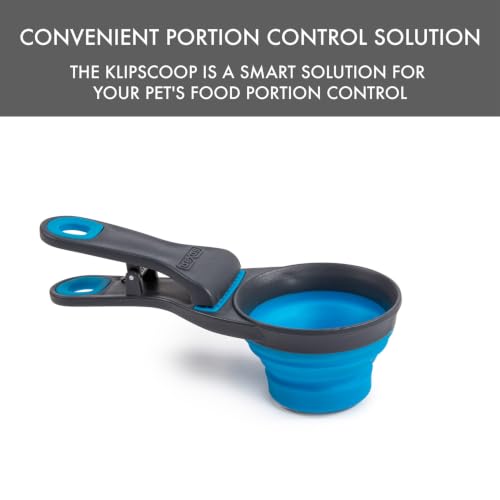 Dexas Popware for Pets Collapsible Klip Scoop, 3-in-1 Pet Food Scoop, Measuring Cup and Bag Clip, 1/2 Cup Capacity, Pro Blue - color: Pro Blue, size: 1/2 Cup Capacity