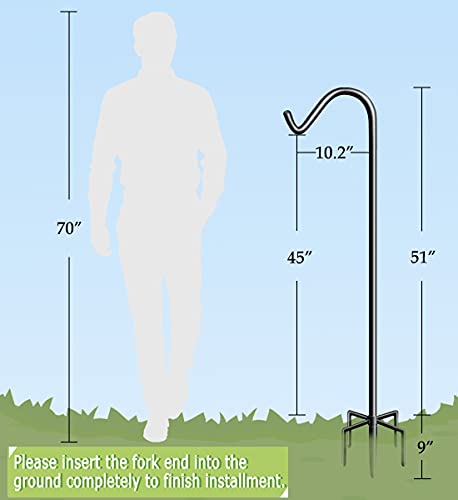 60 Inch Tall Shepherd Hooks with 5-Forked Base, Adjustable Heavy Duty Bird Feeder Pole Stand Hanger for Outdoor, Shiny Black, 2 Pack - size: 60 Inch, style: 2pcs