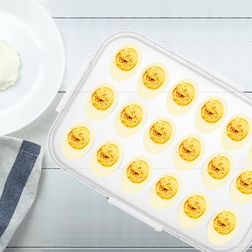 2-Layer Deviled Egg Containers with Lid, 36 Slots Plastic Detachable Egg Tray Carrier with Handle, Clear Eggs Storage Box Portable Eggs Holder for Easter Party Home Kitchen Refrigerator Supplies