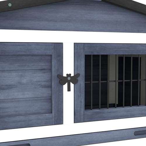 PawHut 2 Levels Outdoor Rabbit Hutch Openable Top for Rabbits 59" Dark Gray | Wooden Large Rabbit Cage with Run, Weatherproof Roof, Removable Tray, Ramp, for Chickens, Ducks - color: Dark Grey