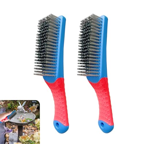 2 Pcs Bird Bath Hard Wire Brushes，Iron Out Rust Stain Remover，Bathtub Cleaning Brush，Hummingbird Feeder Cleaning Brushes，Outdoors Fountain Cleaner Safe for Birds，Bird Cage，Concrete，Birdbaths，Bow - style: Hard Wire Brush