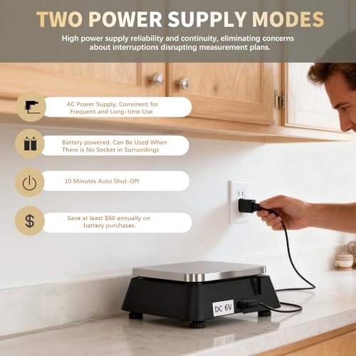 Kitchen Scales Digital Weight Grams and Ounces, YONCON KF-H8U Food Scale for Bakers, Candle and Soap Making, Baking Scale with Stainless Steel Large Platform, 22lb, 3*AA Batteries and AC Power Adapter