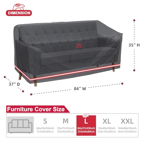 Patio Sofa Cover, Outdoor Heavy Duty Durable UV Water Resistant Anti-Fading Loveseat Cover with 2 Upgrade Air Vents and 2 Buckles, Black, 84" W x 37" D x 35" H - size: 84"W x 37"D x 35"H