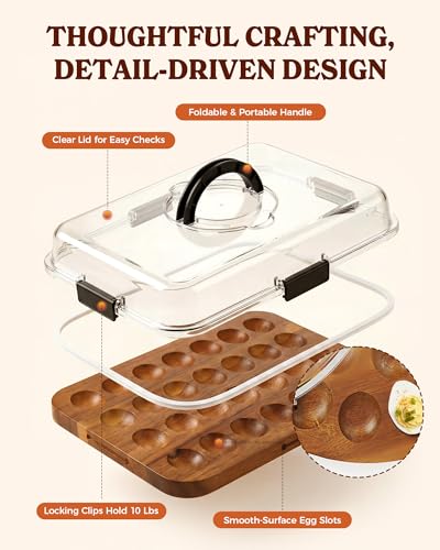 Deviled Egg Containers with Lid, 2-in-1 Acacia Wooden Deviled Egg Platter & Charcuterie Board, Portable Egg Platter With lid for Party, Home Kitchen Gift for Women - color: Black