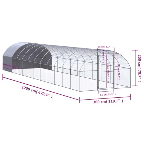 10x10x6.6ft Galvanized Steel Chicken Coop Large Metal Poultry Cage Outdoor Run Walk-in Hen House Pen for Backyard Chickens Ducks and Small Animals Silver - color: Silver-K