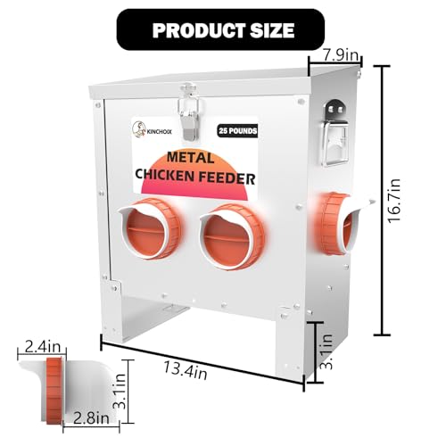 Metal Chicken Feeder Large Capacity 25lbs Automatic Metal Chicken Feeders No Waster Weatherproof Poultry Feeder for Chickens, Geese, Ducks, Turkeys (4-Port) - style: 25lb Feeder with 4 Ports