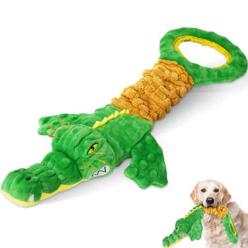 Large Dog Toys, Plush Squeaky Dog Toy with Crinkle Paper and Tug of War Handle, Interactive Puppy Toys for Small, Medium and Large Dogs - color: Green01