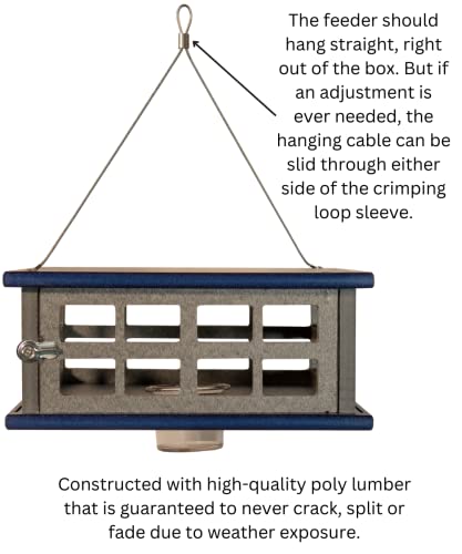 Recycled Poly Lumber Caged Platform Bluebird Mealworm Feeder (Gray/Blue) - color: Gray/Blue