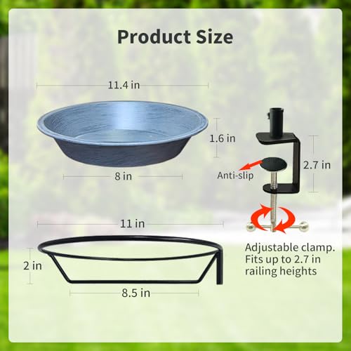 Deck Mounted Birdbath for Deck Railing Metal Bird Bath with Adjustable Sturdy Metal Clamp Bowl Birdbaths for Outdoor Garden Balcony Patio Deck in Gray Color - color: Gray