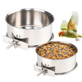 2 Pack Stainless Steel Bird Food Bowl Small Bird Feeding Dish Cups for Cage Parrot Food Bowl Cage with Clamp Holder for Parrots, Cockatiels, Small Animals (M+L) - size: M+L