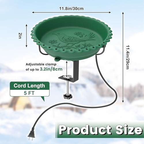 Heated Bird Bath for Outdoors,Deck Railing Heated BirdBaths,Green | Upgraded 100W,Thermostatically Controlled,Adjustable Clamp 3.2",Easy Clean/Install,Detachable Bowl,Garden Yard Patio Lawn - color: Green