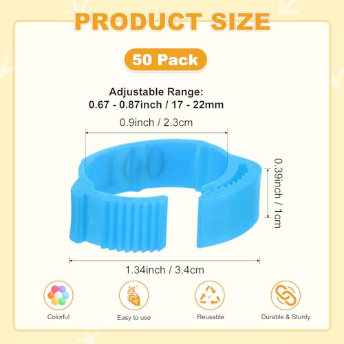 M METERXITY 50-Pack Adjustable Chickens Leg Bands, 17-22 mm Plastic Poultry Identification Chicken Leg Rings for Turkey/Duck/Goose/Chicks, Colorful Numbered Foot Clip on Tags [Blue] - color: Blue
