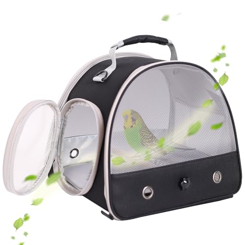Bird Carrier, Portable Small Bird Parrot Parakeet Carrier with Standing Perch and Soft Mat, Side Access Window Collapsible (Black, Mesh Windows) - color: Black