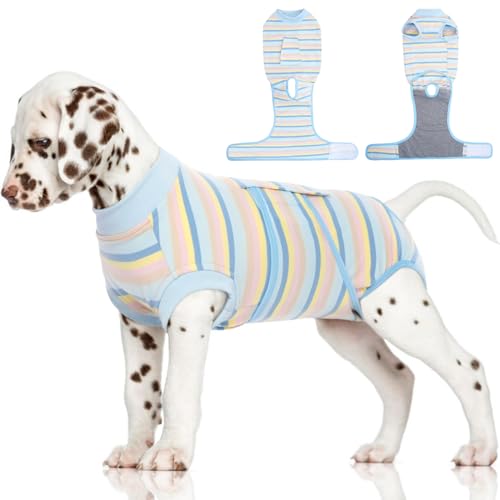 Dog Surgery Recovery Suit, Surgical Suit for Dogs Onesie for Surgery | Cone Alternative after Surgery, Abdominal Wound Protector, Onesie for Dogs after Surgery Spay Neuter, Blue Yellow Stripes XS - color: Blue Yellow Stripes, size: Xs(back:8.3-11.4in,wt:4
