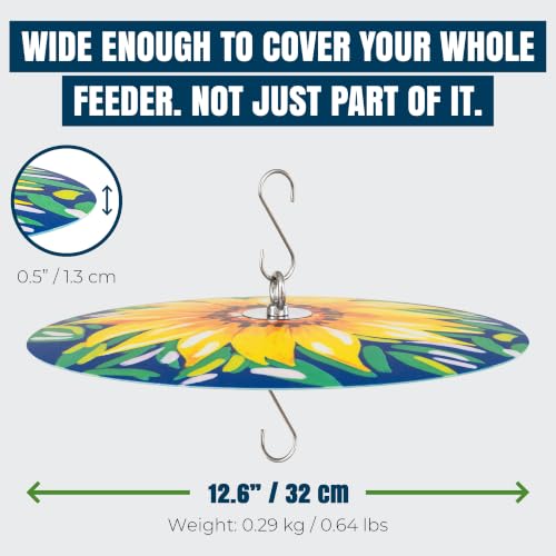 MEKKAPRO Bird Feeder Baffle & Rain Guard, 32cm Weatherproof, Yellow | Sunflower Pattern Shields Feed from Rain, Fits Hummingbird, Tube, Thistle & Hopper Feeders, Rust-Proof Steel Hardware, S-Hook - color: Yellow Flower