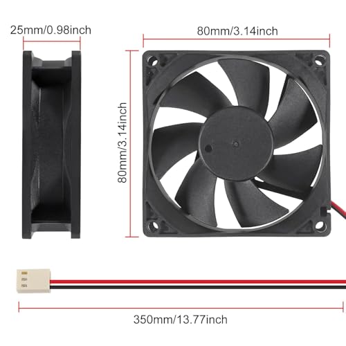 2PCS 80mm DC Brushless Cooling Fan 12V High Airflow Cooling Fan Dual Ball Bearing 2 Wire 3 Pin for PC Case Computer RV Refrigerator, 80 x 25mm