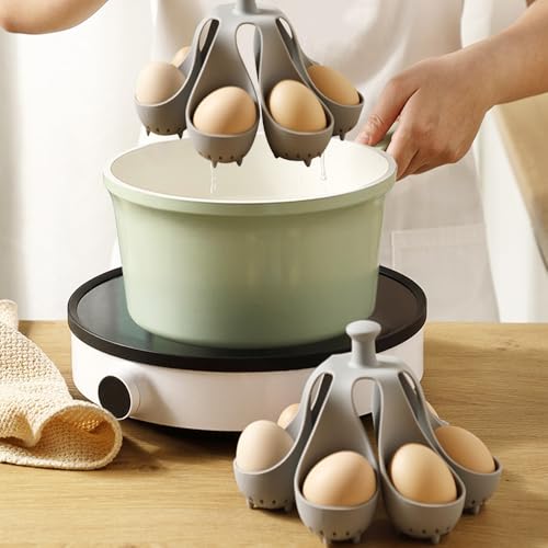 Eggs Boiler Rack, 6-Slots Silicone Egg Cooker with Anti-Scald Handle, Poached Egg Maker for Making Soft or Hard Boiled Eggs