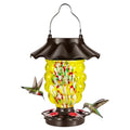 LUJII Solar Hummingbird Feeder for Outdoor Hanging, RGB Illuminated Hand-Blown Glass Lantern, 35 fl.oz, Leak-Free & Rust-Resistant, Metal Cap with 5 Feeding Ports, Pineapple Design, Yellow - color: Yellow